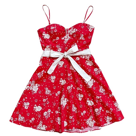 City Triangle Red Floral Print Dress‎ Sweetheart Sundress Party Summer - Picture 5 of 14